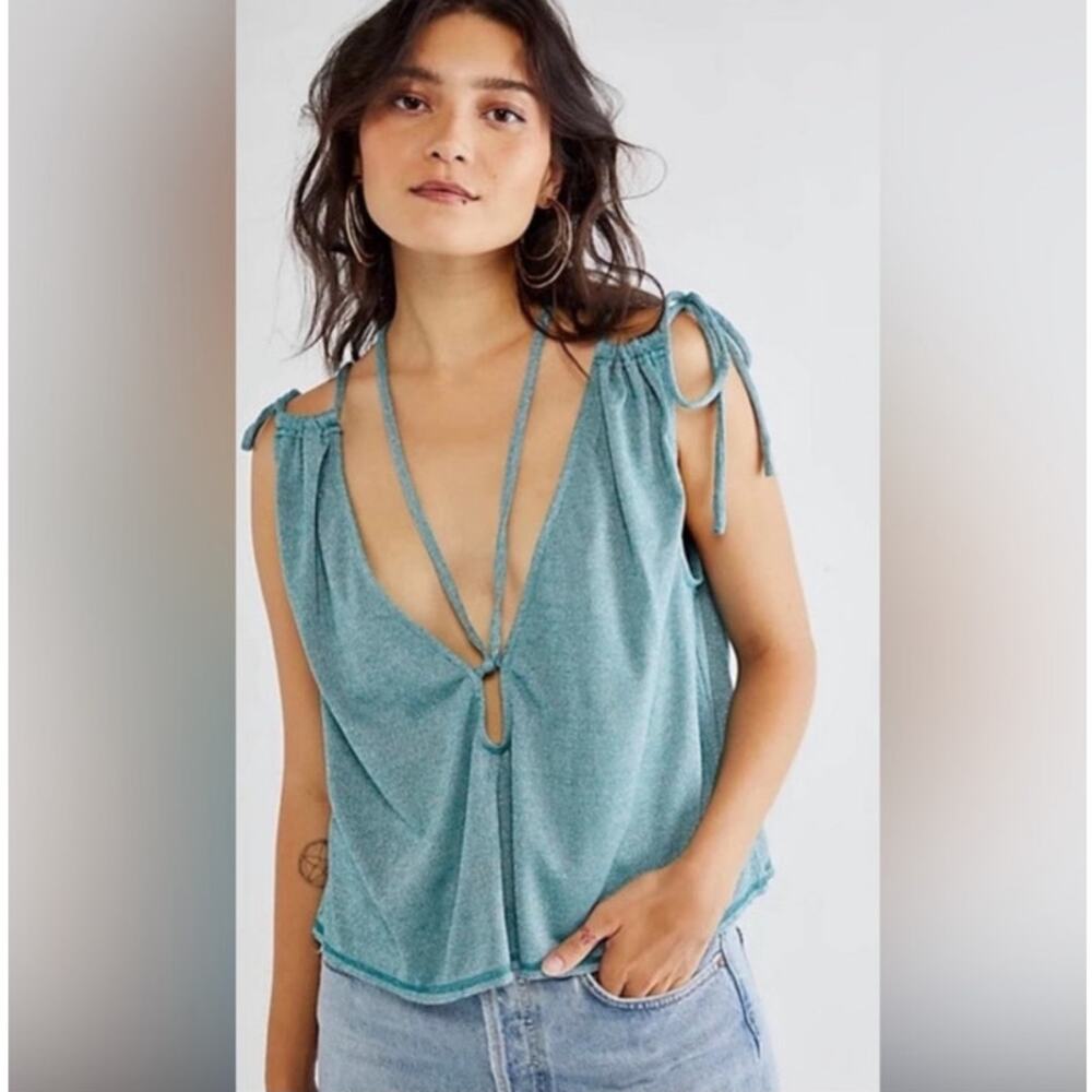 Free People Teal Sleeveless Blouse